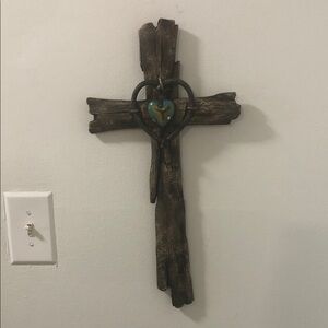 Rustic Wooden Wall Cross with Heart Accent